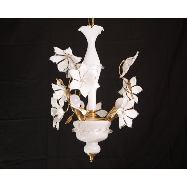 Murano Vintage Chandelier White Flowers, 1970s For Sale - Image 12 of 12