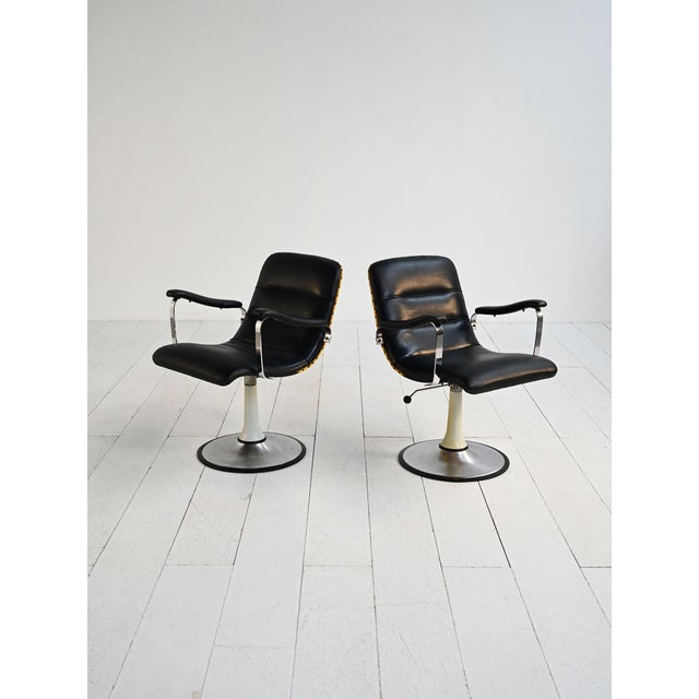 Swivel Armchairs in Skai and Steel, 1970s, Set of 2 For Sale - Image 3 of 14