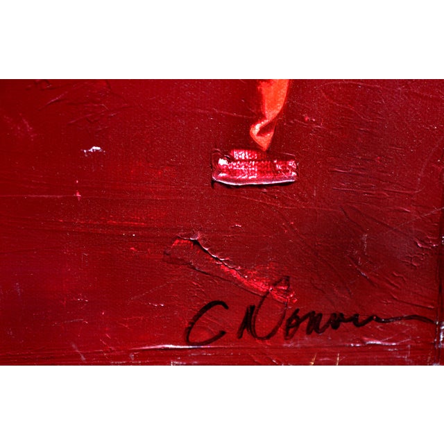 Abstract Red Circle and Line Abstract Oil on Canvas by Christine Donovan For Sale - Image 3 of 3