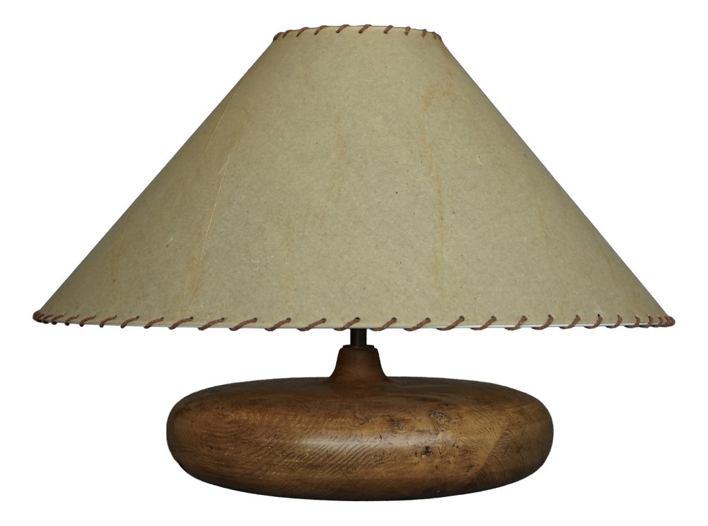 French Turned Elm Wood Table Lamp, 1950s