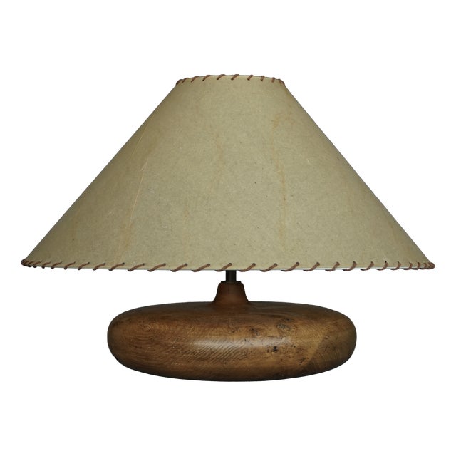 French Turned Elm Wood Table Lamp, 1950s For Sale
