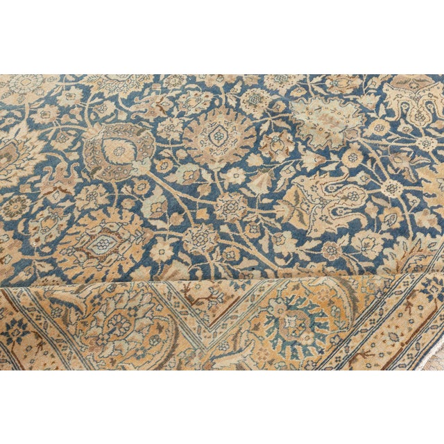 Early 20th Century Antique Persian Tabriz Royal Blue and Caramel Wool Rug For Sale - Image 5 of 9