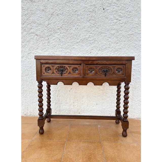 Antique Spanish Console Table in Carved Walnut, 1890 For Sale - Image 9 of 18