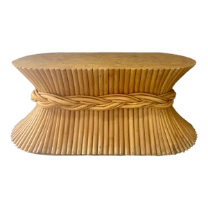 1970s McGuire Style Sheaf of Wheat Coffee Table .