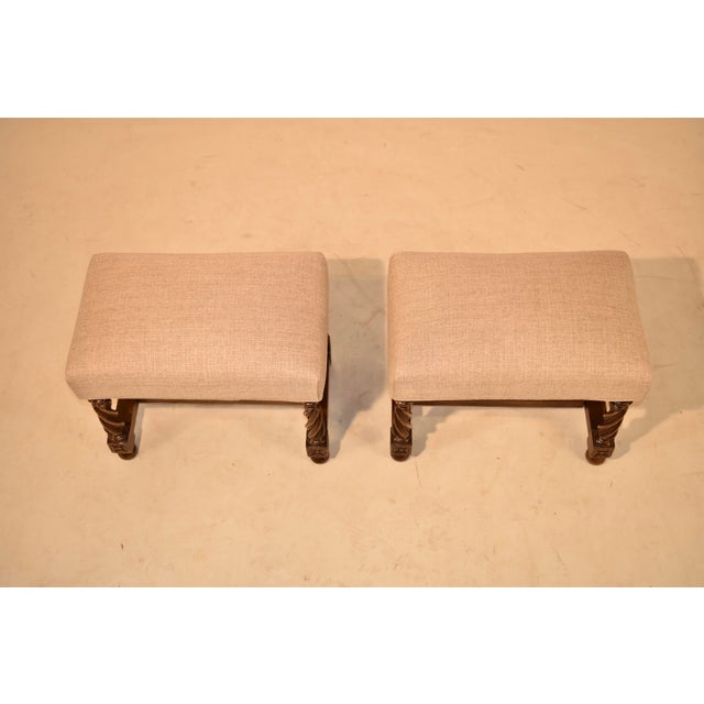 Pair of 19th Century French Walnut Upholstered Stools For Sale - Image 4 of 8