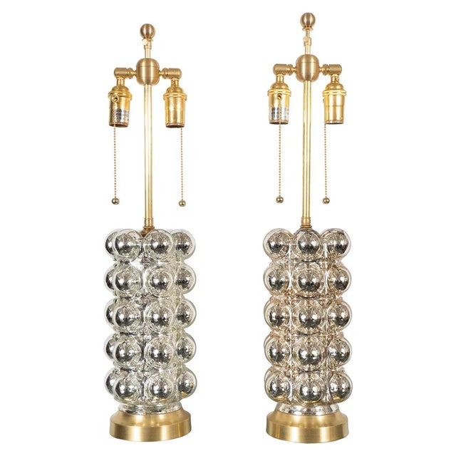 Vintage Pair of Cylindrical Bubble Mercury Glass Lamps For Sale - Image 9 of 9