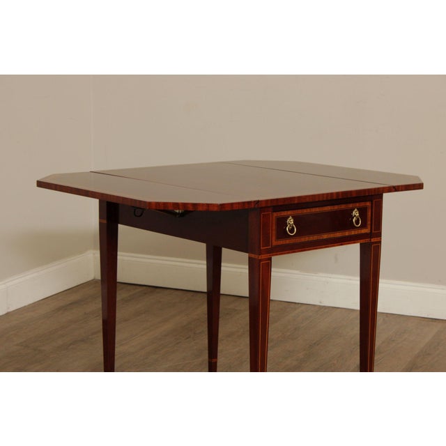 Kindel Federal Style Inlaid Mahogany Drop Leaf Pembroke Side Table For Sale - Image 11 of 12
