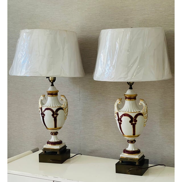 Ceramic Antique French Regency Porcelain Urn Lamps For Sale - Image 7 of 10