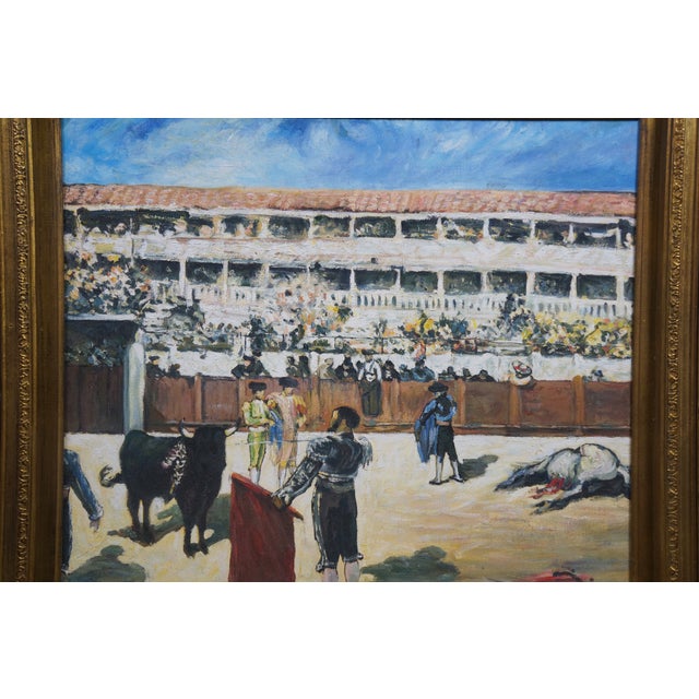 Late 20th Century Late 20th Century Bullfight Death of the Bull Oil Painting on Canvas After Édouard Manet 33" For Sale - Image 5 of 11