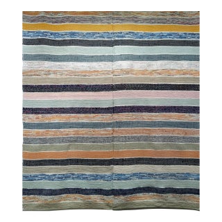 Vintage American Rag Rug, Handwoven Wool & Cotton, Multicolor Stripe Pattern, 6x7 For Sale