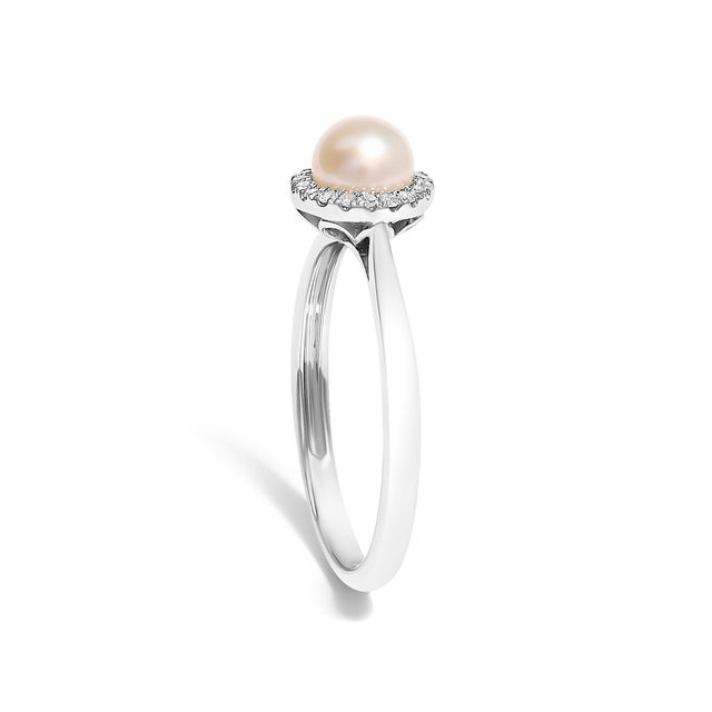 Haus of Brilliance 10K White Gold 5MM Cultured Freshwater Pearl and Diamond Halo Ring (I-J Color, I1-I2 Clarity) - Ring - Size 5.5 For Sale - Image 4 of 6