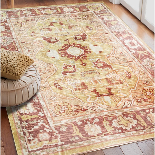 2010s Tribal Room Size Turkish Agora Oushak Design Gold Hand-Knotted Mohair Rug Carpe For Sale - Image 5 of 5