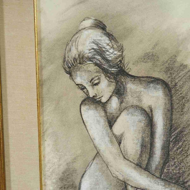 Unknown, Drawing the Essence of Female Beauty and Vulnerability, Nude, 1970s, Wood For Sale - Image 3 of 5