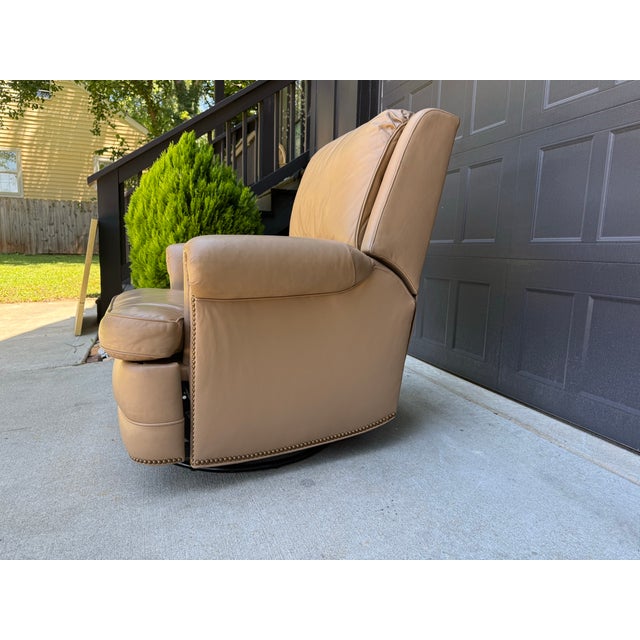Animal Skin Hancock & Moore Leather Swivel Reclining Club Chair For Sale - Image 7 of 9