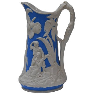 Blue and White Parian Ware Pitcher, Circa 1850s For Sale