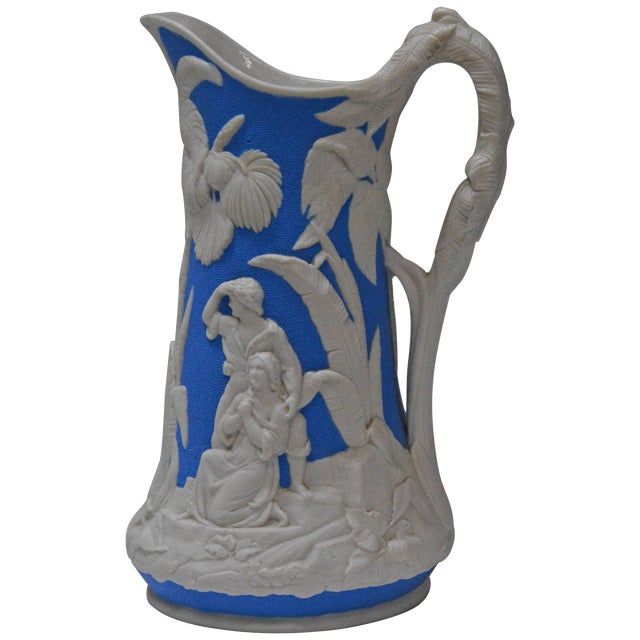 Blue and White Parian Ware Pitcher, Circa 1850s For Sale