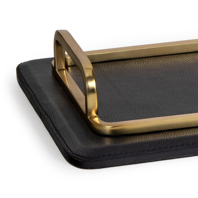 Contemporary Greyson Leather Rectangle Tray Small, Natural Brass For Sale - Image 3 of 5