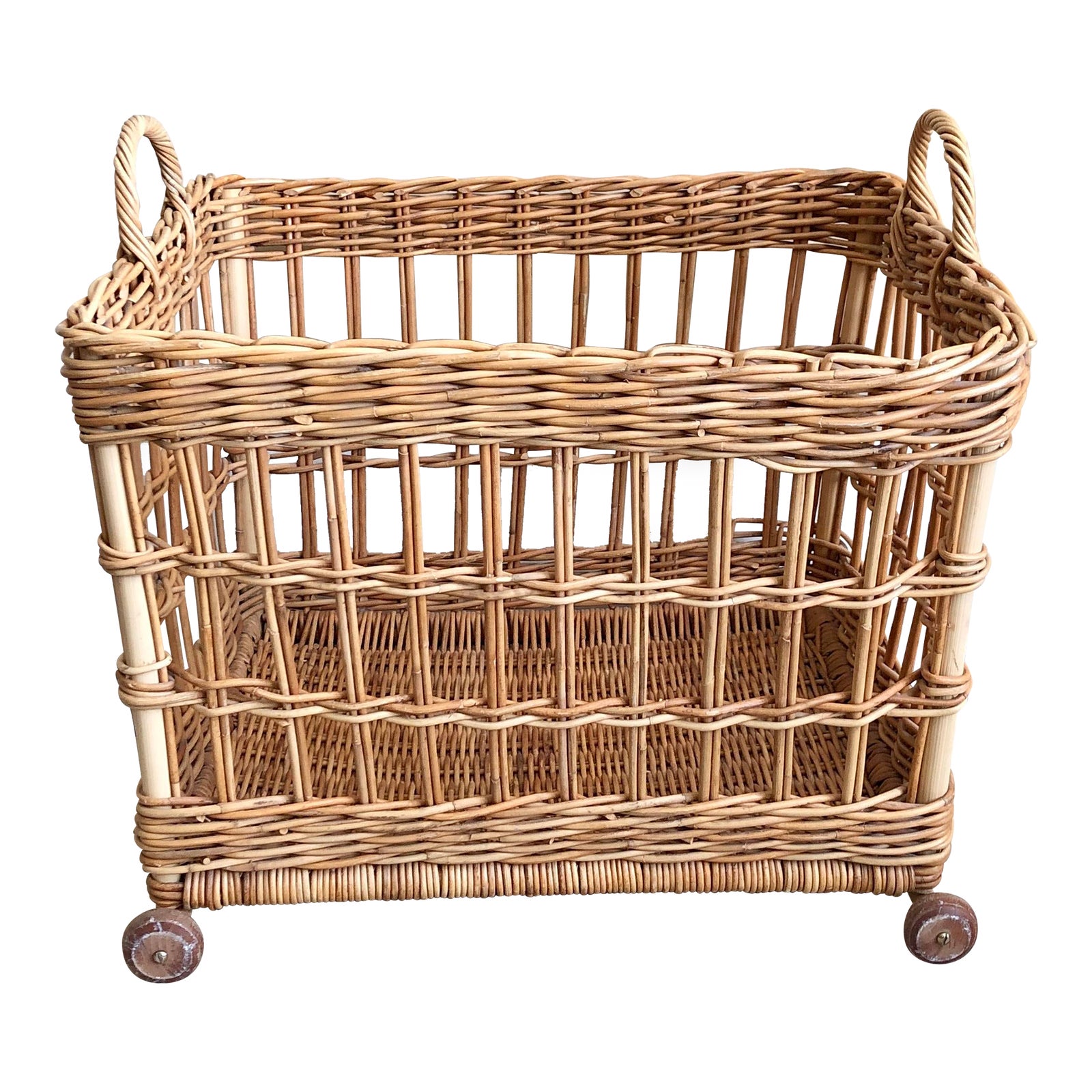 Vintage English Willow Basket on Wheels Chairish