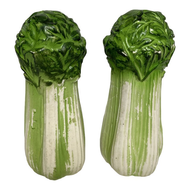 Midcentury Ceramic Lettuce Salt & Pepper Shakers- A Pair For Sale
