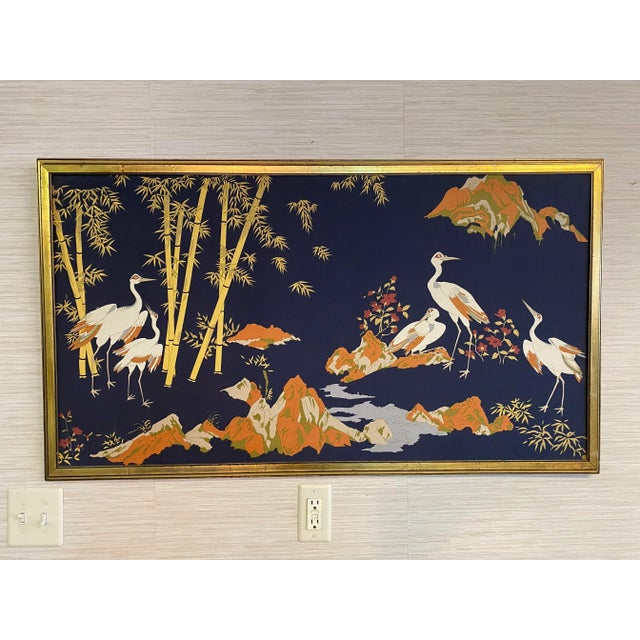 Vintage Mid 20th Century Framed Chinoiserie Silk Art For Sale - Image 9 of 10