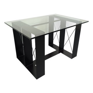 Vintage Rectangular High Table in Glass and Black Metal, 1980s For Sale