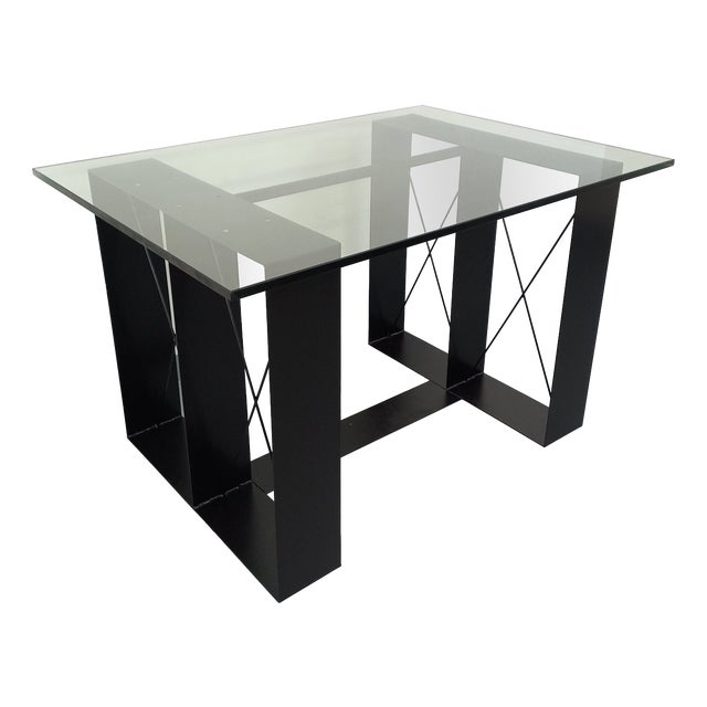 Vintage Rectangular High Table in Glass and Black Metal, 1980s For Sale