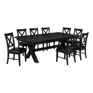 Onyx Black™ & Gilded Reserve™ Architectural Dining Collection With Eight Matching X-Back Dining Chairs For Sale