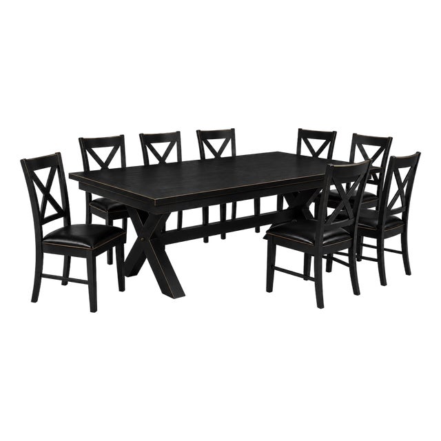 Onyx Black™ & Gilded Reserve™ Architectural Dining Collection With Eight Matching X-Back Dining Chairs For Sale