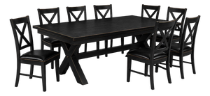 Onyx Black™ & Gilded Reserve™ Architectural Dining Collection With Eight Matching X-Back Dining Chairs