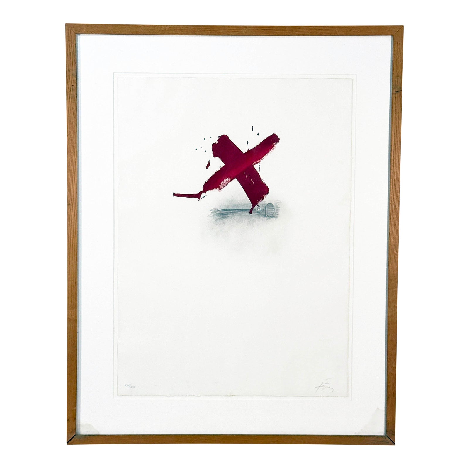 Antoni Tapies Limited Edition Abstract Etching Red “X” Gesture Print, Pencil Signed & Framed (#14/25)