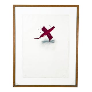 Antoni Tapies Limited Edition Abstract Etching Red “X” Gesture Print, Pencil Signed & Framed (#14/25) For Sale