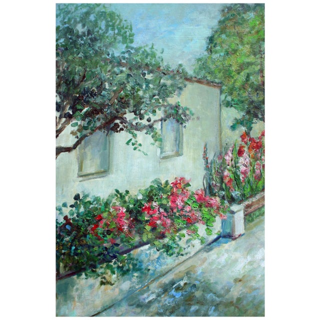 Mid 20th Century "Carmel Cottage With Flowers" Landscape Oil Painting by Helen Enoch Gleiforst, Framed For Sale - Image 4 of 7