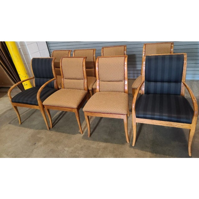 Store Item: Set of 8 Henredon Maple Triomphe Empire Style Dining Chairs Designer Fabric Description: High End Set includes...