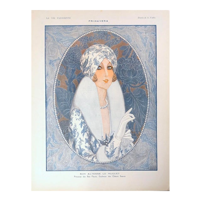 Authentic La Vie Parisienne 1921 A. Vallée "Primavera" Art Deco Illustrationd Print For Sale