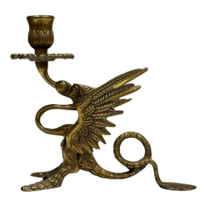 Vintage Brass Griffin Motif Candlestick Holder