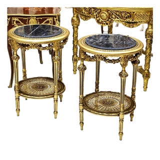 Elegant French Louis XV Side Table With Floral Marquetry & Gilt Details For Sale
