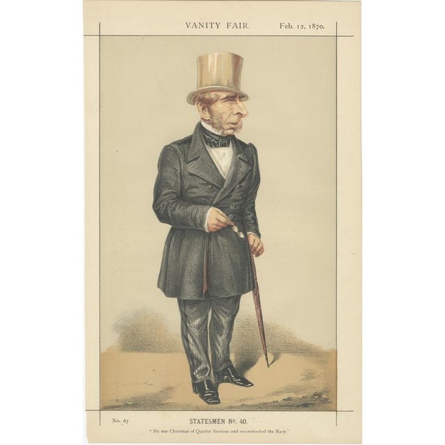 Black Vanity Fair Portraits Statesmen and Man of the Day, 1870, Paper, Set of 3 For Sale - Image 8 of 9