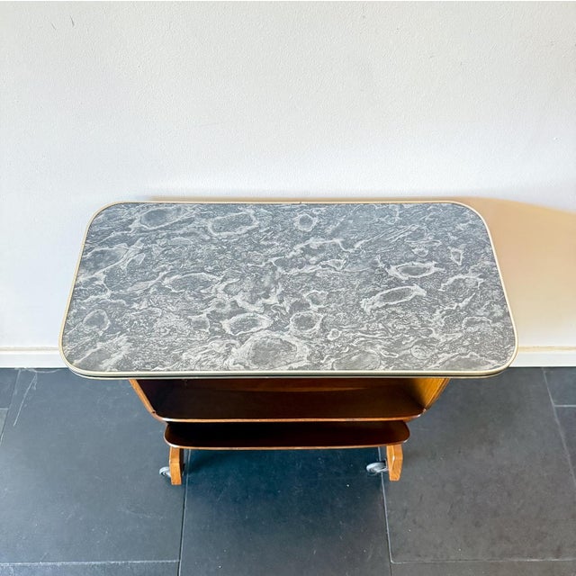 1970s Mid-Century Modern Bar Cart with Marble-Effect Top, 1950s For Sale - Image 5 of 14