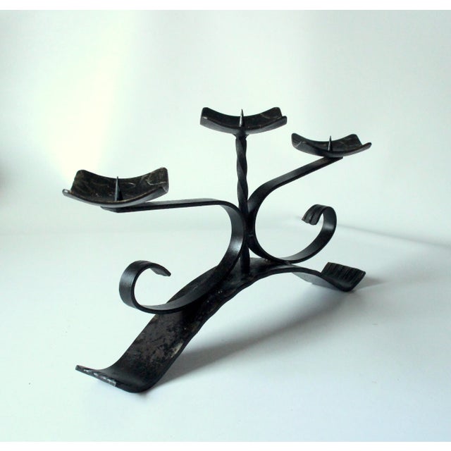 Handmade wrought iron 3 arms candle holder in good used vintage condition dimensions: width 15.75" - depth 4.13" - height...