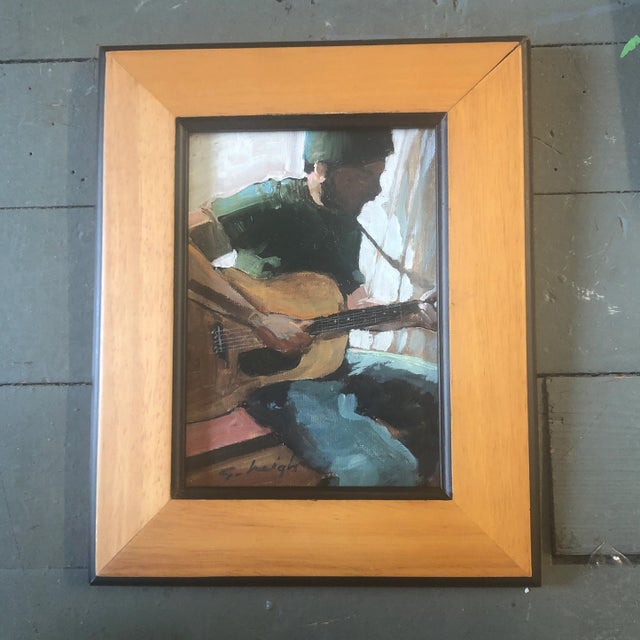 Original Contemporary Small Stephen Heigh Painting “Man With Guitar” For Sale - Image 4 of 4