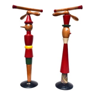 Italian Folk Art Valet Stands Pinocchio & Jiminy Cricket, 1940s For Sale