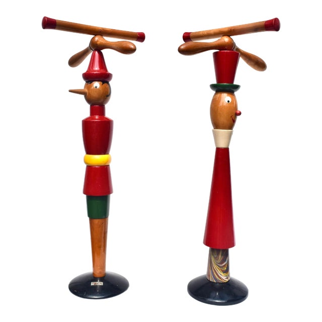 Italian Folk Art Valet Stands Pinocchio & Jiminy Cricket, 1940s For Sale