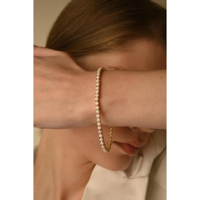 4.1ct Natural Opal Round Tennis Bracelet in 14k Solid Gold by VRJewels For Sale - Image 4 of 13