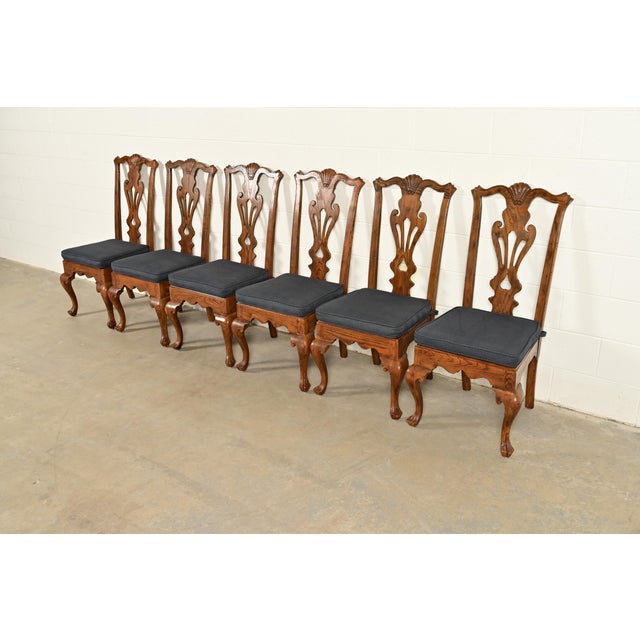 Henredon Henredon Georgian Carved Solid Oak Dining Chairs, Set of Six For Sale - Image 4 of 16