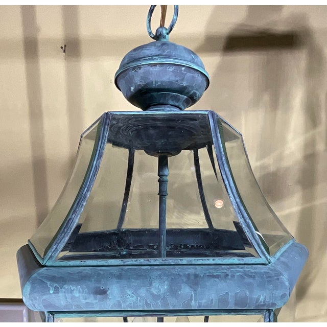 Turquoise Vintage Solid Brass Hanging Lantern/Light Fixture For Sale - Image 8 of 16
