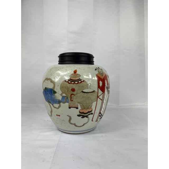 Antique Chinese Porcelain "Precious Object" Enamel Decorated Jar For Sale - Image 4 of 9