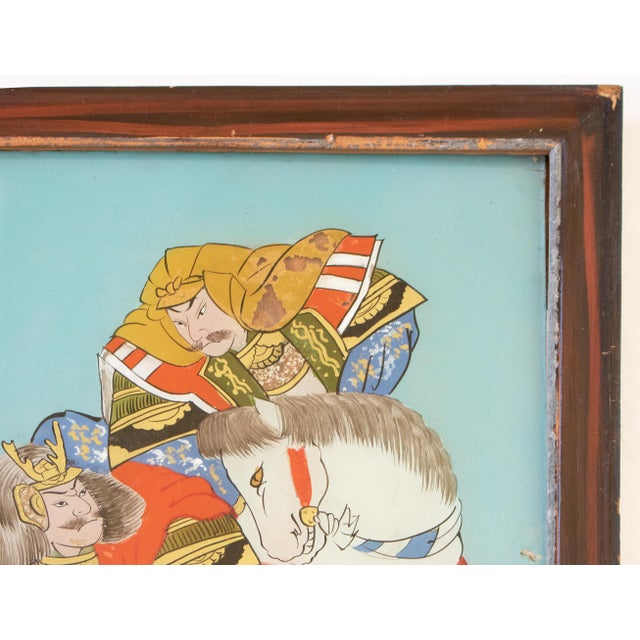 Antique Chinese Reverse Glass Painting of Japanese Samurai For Sale - Image 12 of 18