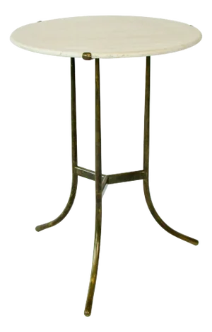 Cedric Hartman Travertine Top Ae Side Table on Brass Base