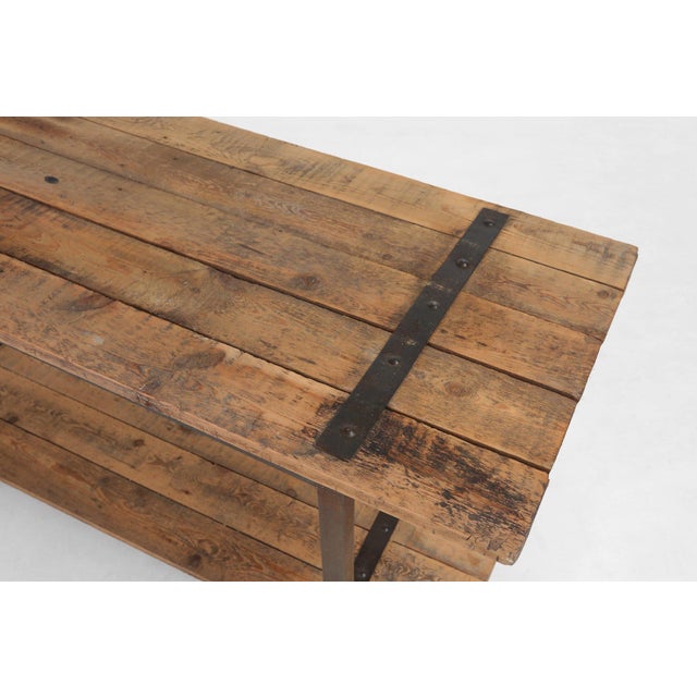 Wood Industrial Side Table with Metal Frame, Wooden Top and Removable Platform, Belgium, 1920s For Sale - Image 7 of 14