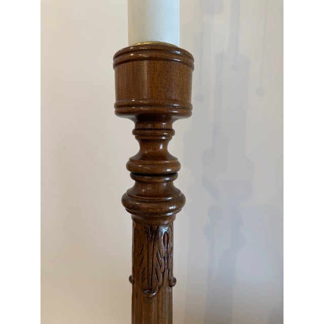 Traditional Vintage Regency Style Mahogany Candlestick Lamps - a Pair For Sale - Image 3 of 15